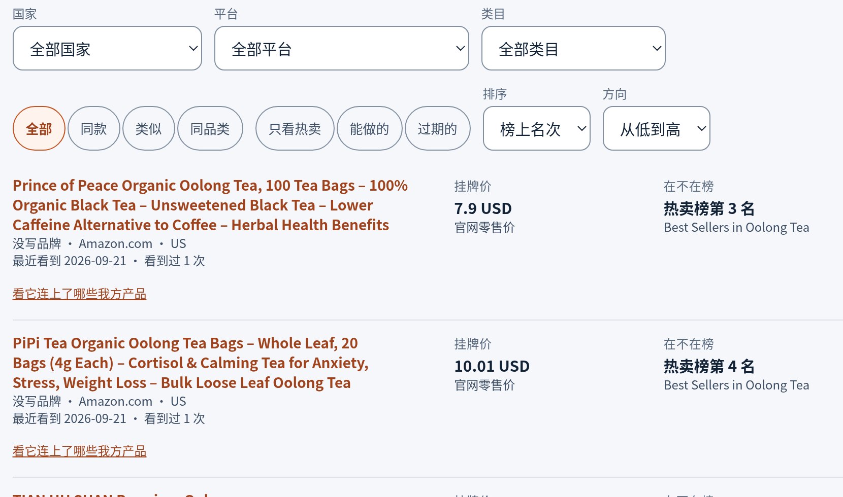 海外商品库：美国电商热卖的乌龙茶与我方产品的对应关系
